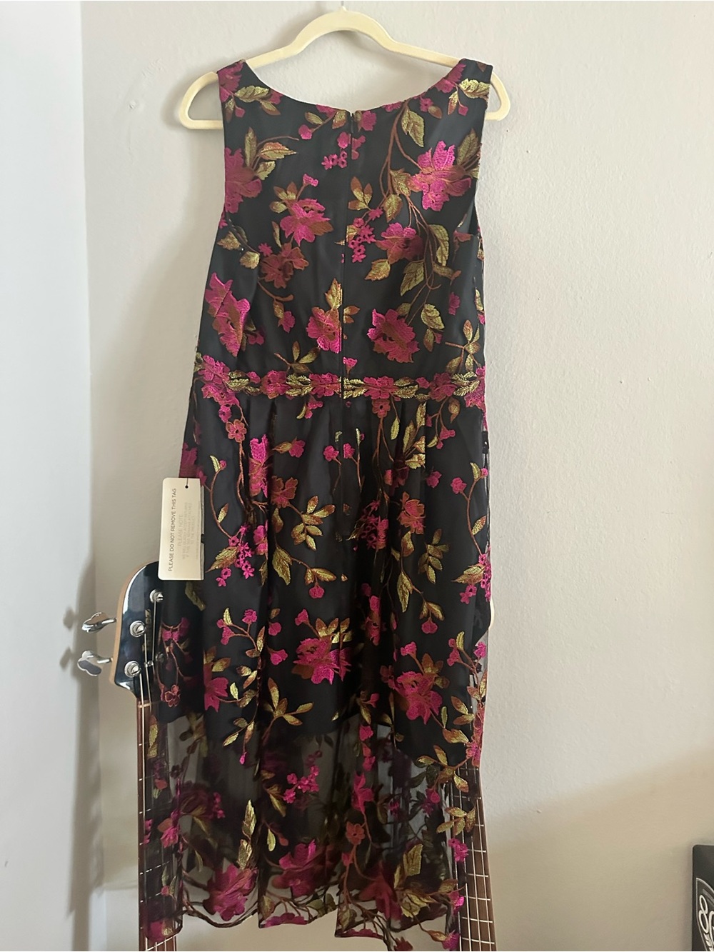 Adrianna Papell Embroidered Floral Midi Dress with Magenta Embroidery Sheer NWT - Picture 4 of 10